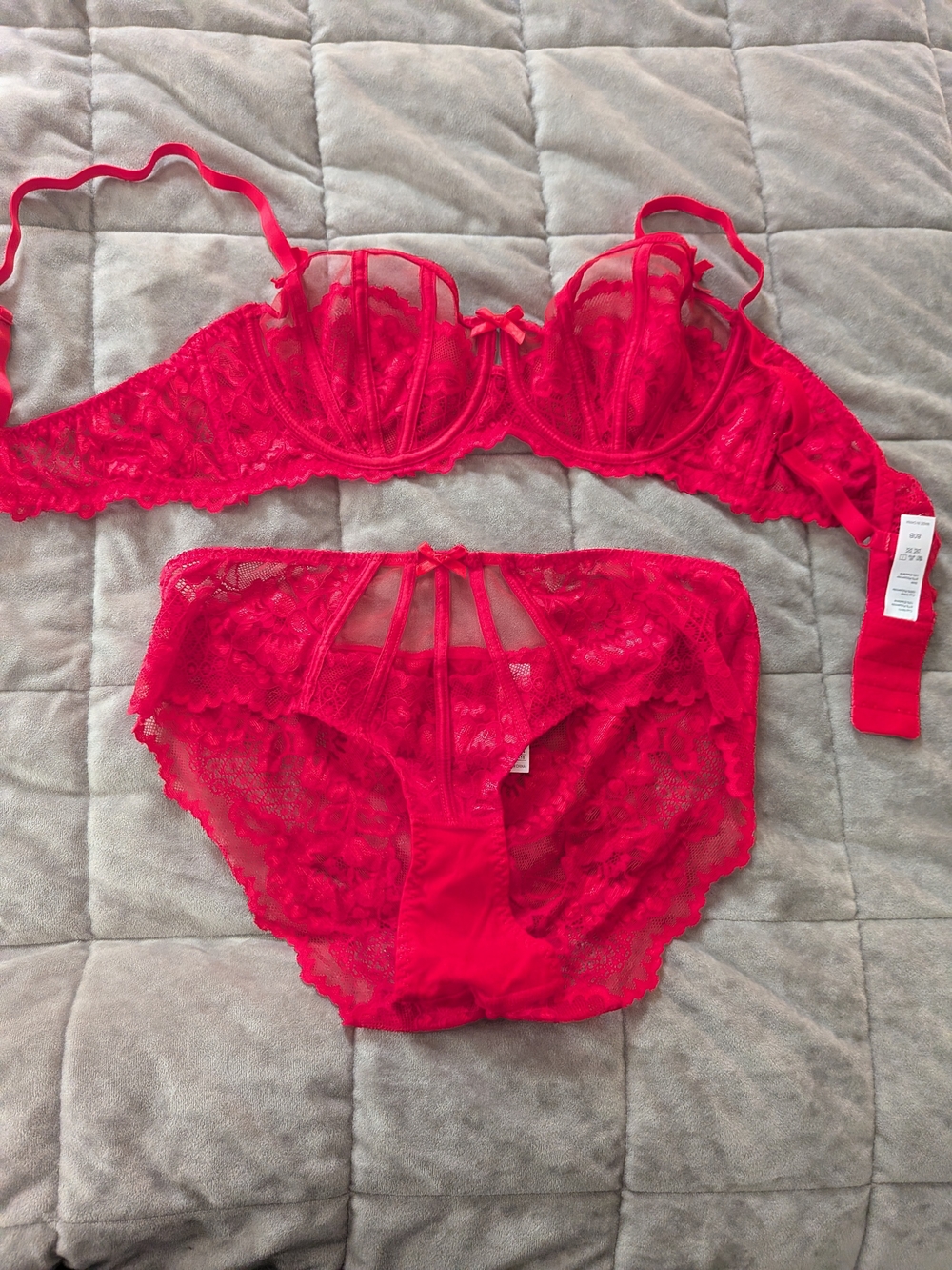 Amazon Red Lace Underwire Bra & Matching Panty Set